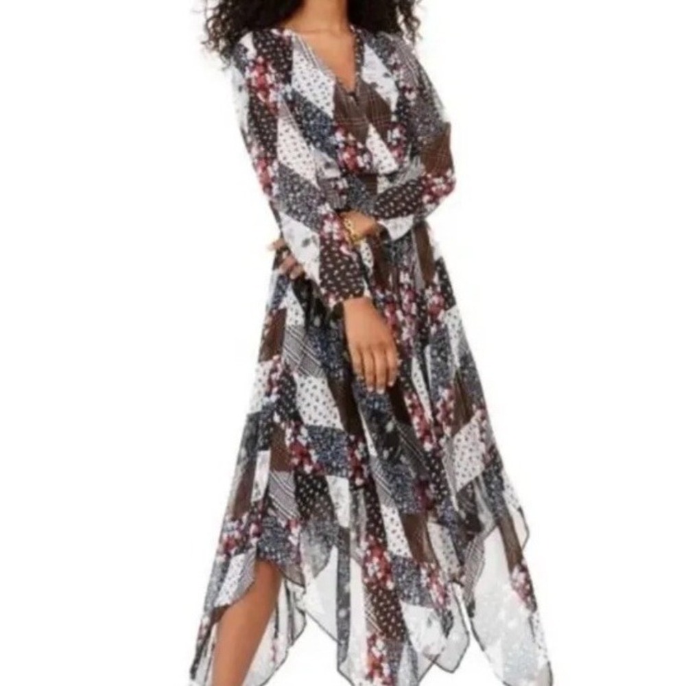 Tommy Hilfiger Women Midi Dress Cover Up Ruffled Handkerchief Sheer V-Neck Small